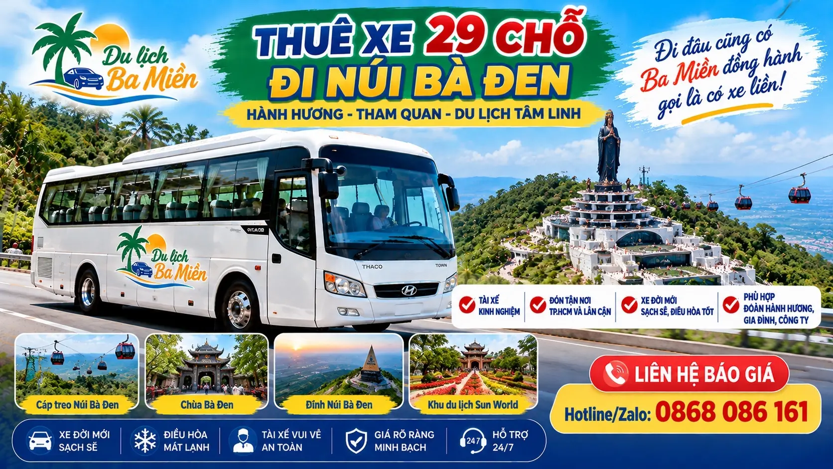 Thu&ecirc; xe 29 chỗ đi T&acirc;y Ninh &ndash; N&uacute;i B&agrave; Đen
