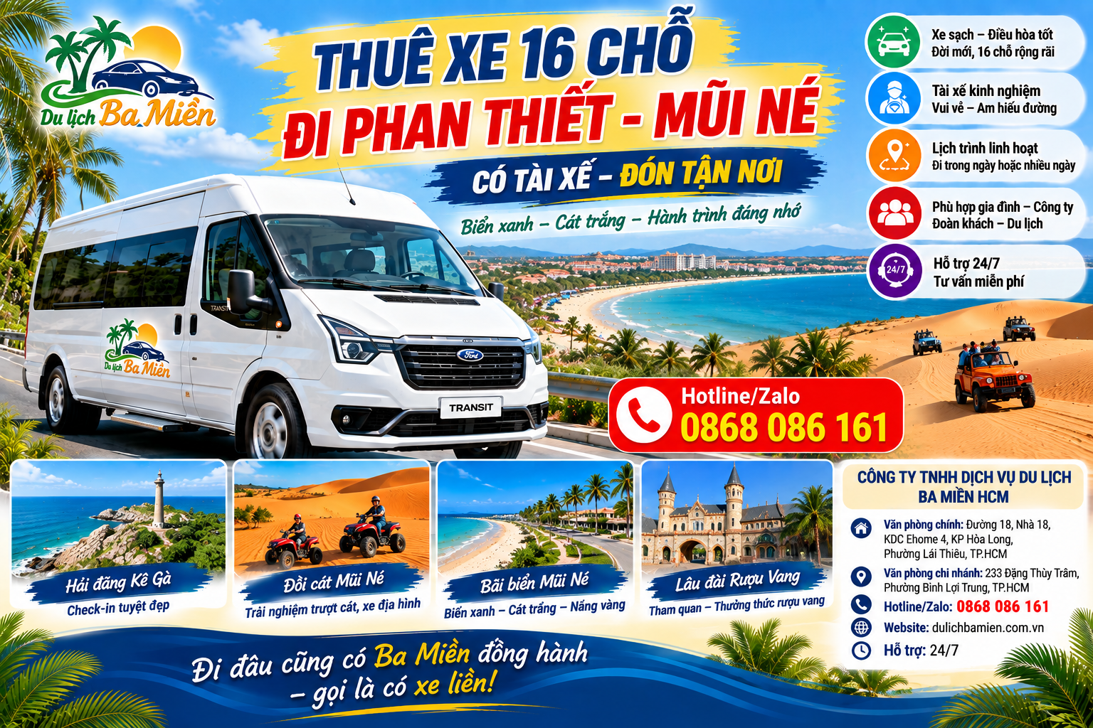 Thuê xe 16 chỗ đi Phan Thiết – Mũi Né