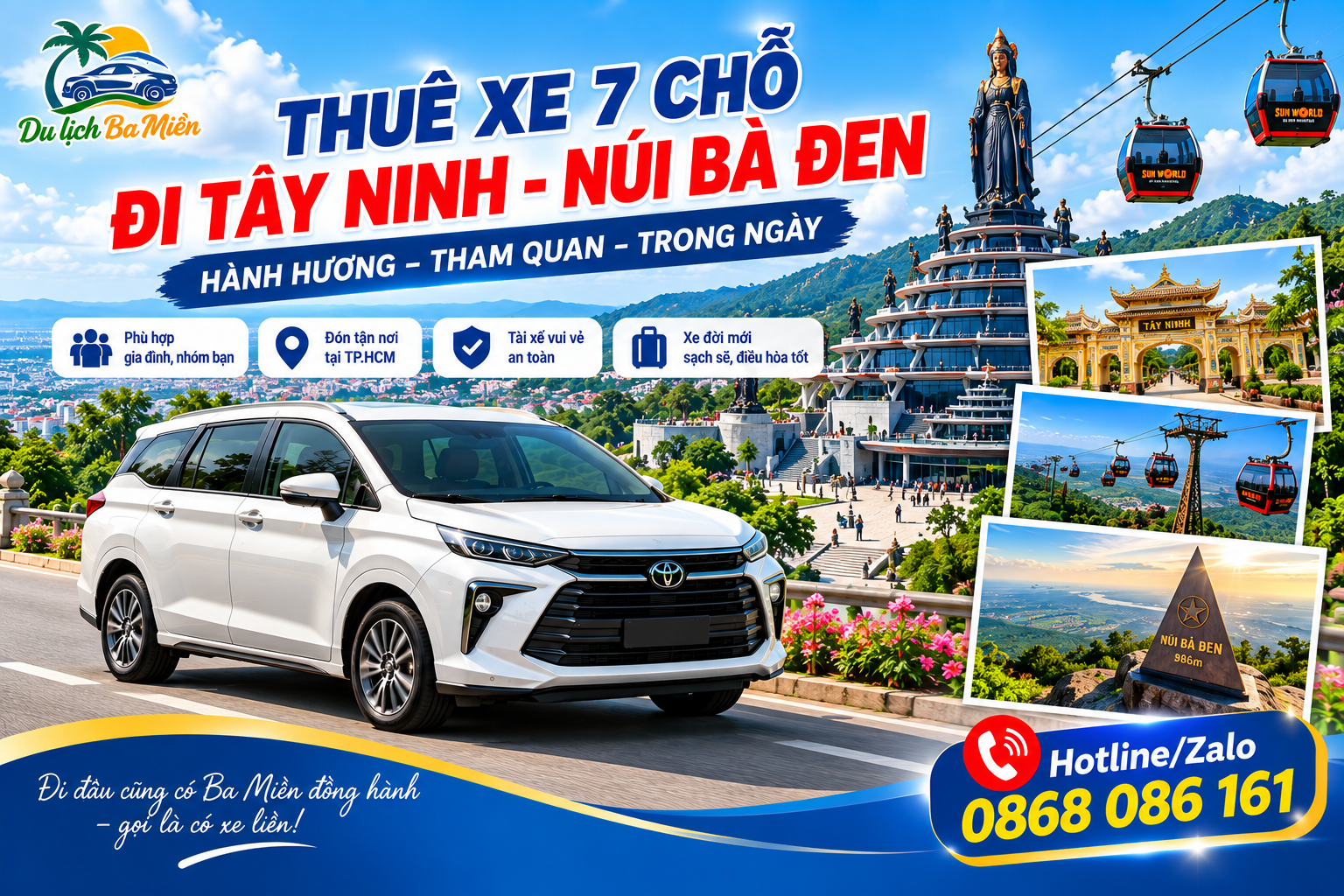 Thu&ecirc; xe 7 chỗ đi T&acirc;y Ninh &ndash; N&uacute;i B&agrave; Đen