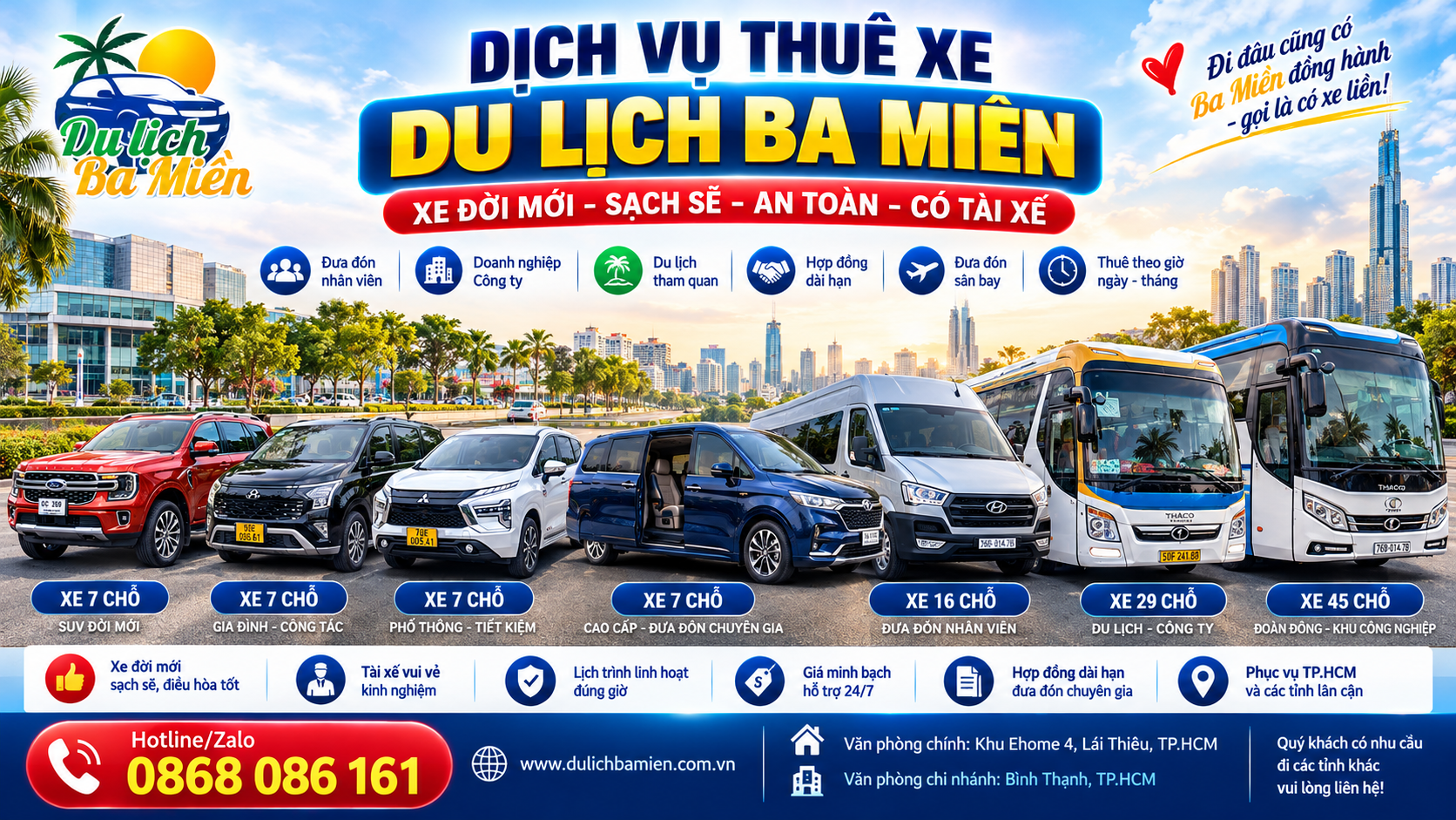 Các Dòng Xe Đưa Đón Nhân Viên Tại Du Lịch Ba Miền